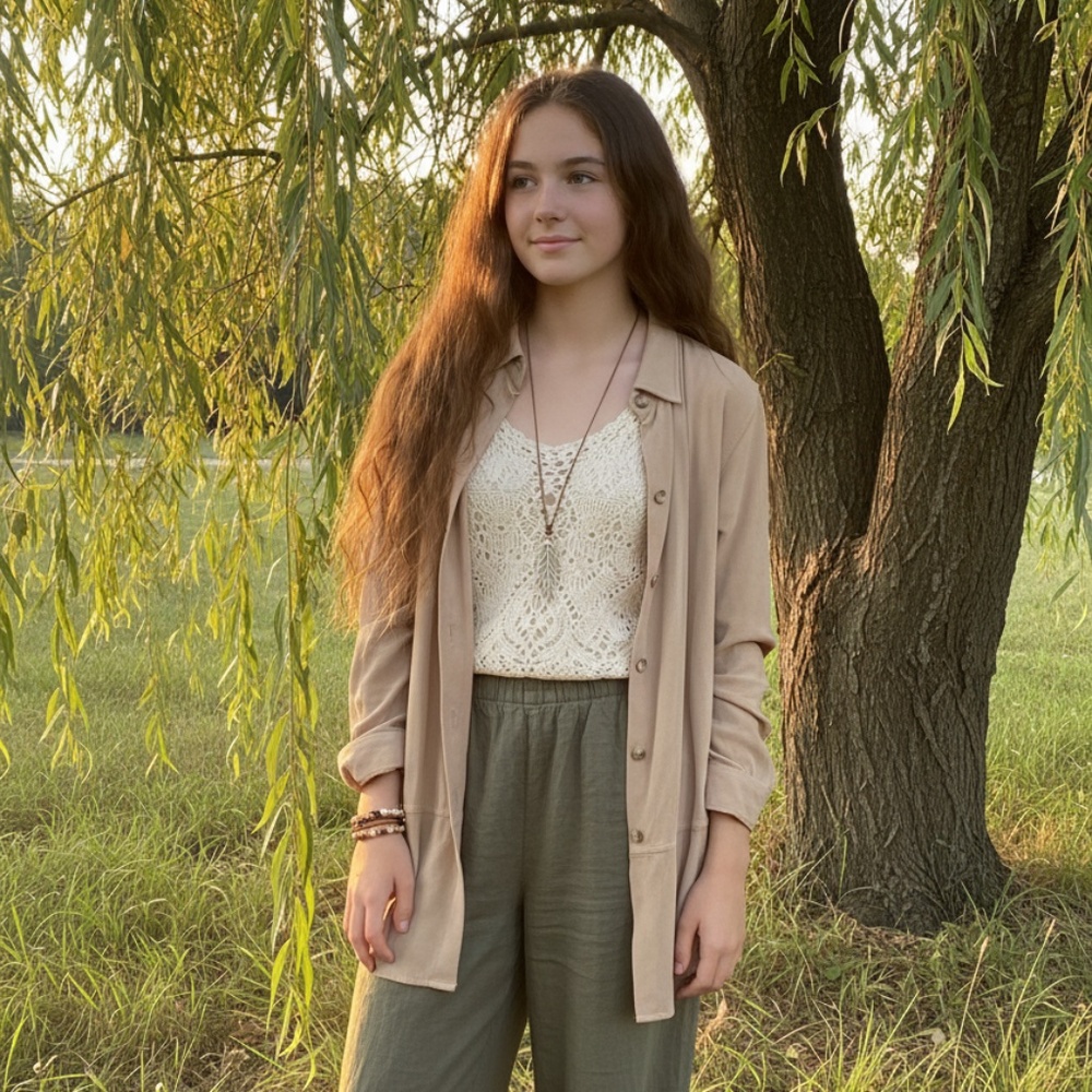 Vintage Casual Corner Annex Woman Tunic Shirt 14W Beige 100% Lyocell